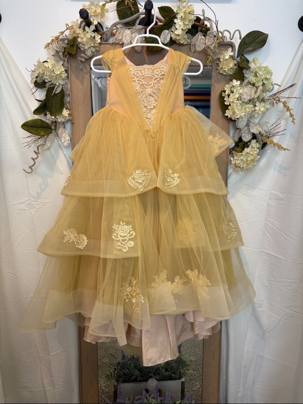 Kingdom boutique Golden Yellow Tiered Tulle Flower Girl Dress